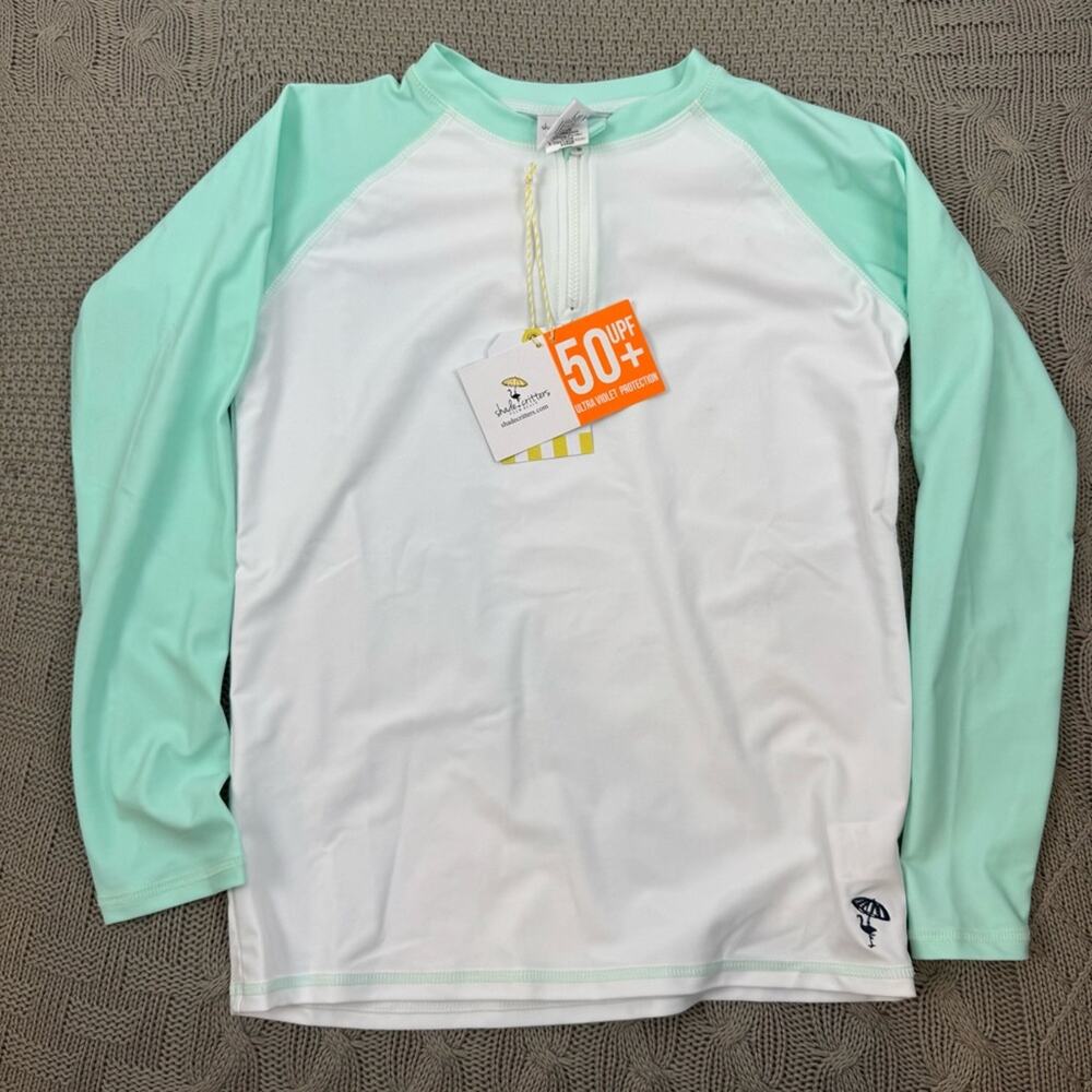 Shade Critters Kids Swim Rashguard - White and Mint ~ 10